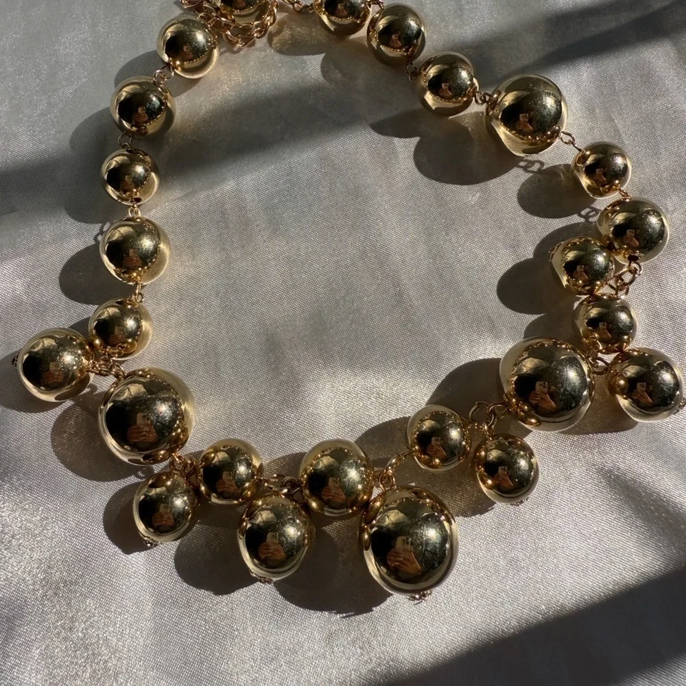 Gold ball. Gold. Gold Beaded Necklace. Adjustable